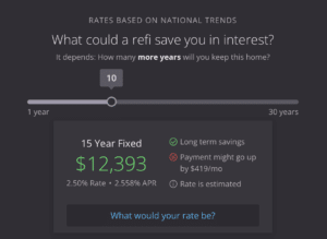 A snapshot from the Homebot software showing what a refinance could save the homeowner. 