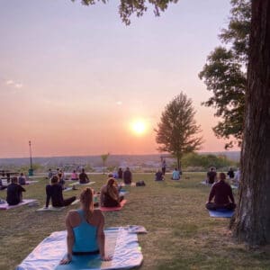 People doing Slow Flow Yoga at Lookout Park in Grand Rapids MI